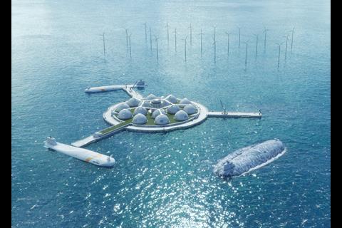 Artificial islands producing green energy from wind or solar sources would contribute to a reduced-emissions shipping sector